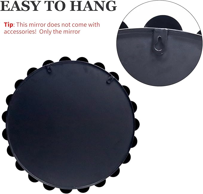 Round Black Mirror 30'', Beaded Mirror for Wall, Spherical Frame Large Circle Mirror for Bathroom, Dining Roon, Bed Room, Entryway