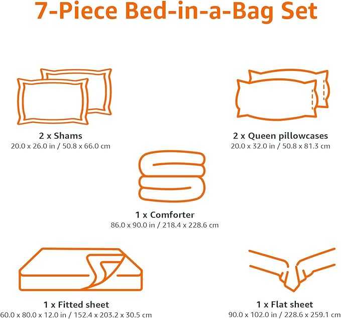 Amazon Basics Lightweight Microfiber Comforter Set with Sheets, 7-Piece, Bed-In-A-Bag, Full/Queen, Navy with Grey Plaid, Machine Washable