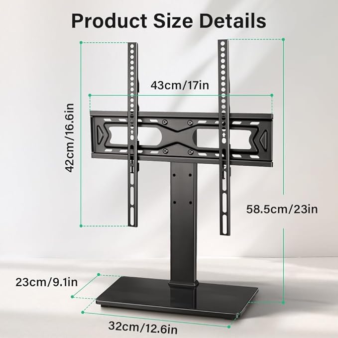 FURWOO Universal TV Stand for 27 to 65 inch LCD LED TVs 4 Level Height Adjustable TV Stand Base with Tempered Glass Base Table Top Stand Vesa 400x400mm