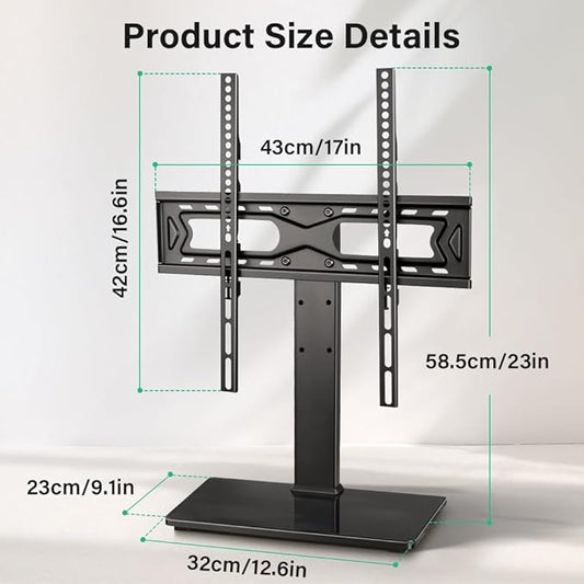 FURWOO Universal TV Stand for 27 to 65 inch LCD LED TVs 4 Level Height Adjustable TV Stand Base with Tempered Glass Base Table Top Stand Vesa 400x400mm