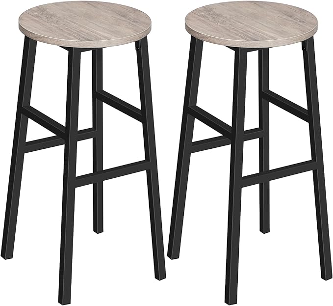 Bar Stools, Set of 2 Round Bar Chairs with Footrest, 28 Inch Kitchen Breakfast Bar Stools, Industrial Stools, Easy Assembly, for Dining Room, Kitchen, Greige BAHG02701 (Pack of 3)