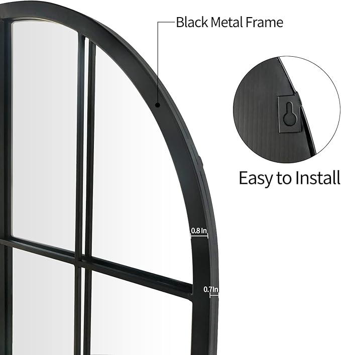 Black Arched Mirror Set of 2,Window Pane Mirror for Wall Decor,Farmhouse Wall Mounted Mirrors for Entryway,Hallway,Living Room,Fireplace.2-Pack 38"X13.4"