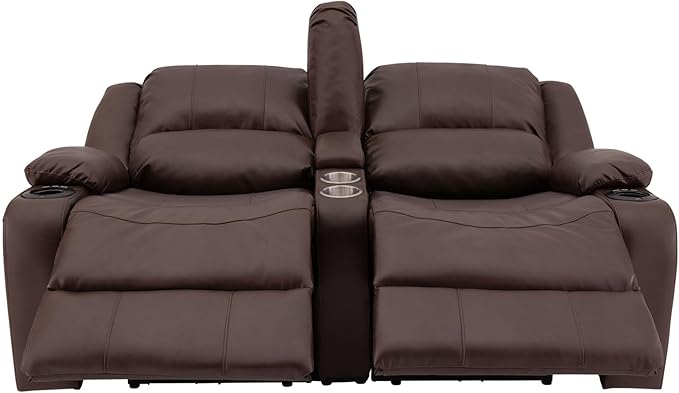 RecPro Charles 64" Powered Recliner RV Sofa with Console and Cupholders | Zero Wall Loveseat for Camper | Wall Hugger Couch (Mahogany, 64")