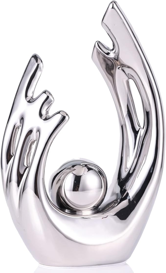 XMGZQ Silver Home Decor Accent,Mid Century Modern Decor Dining Table Decorations,Silver Abstract Ceramic Statue and Sculpture for Center Pieces Decor for Table,Bookshelf Tv Stand Decorative Objects