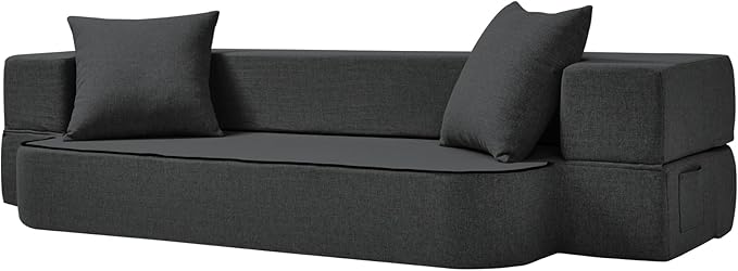 SUYOLS 2-in-1 Folding Sofa Bed with Pillows - Folding Chair Floor Couch & Sleeping Mattress - Washable Cover & Memory Foam Sleeper Chair for Living Room/Guest Room/Apartment/Loft, Dark Gray, Twin XL