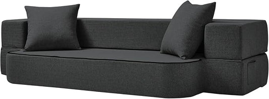 SUYOLS 2-in-1 Folding Sofa Bed with Pillows - Folding Chair Floor Couch & Sleeping Mattress - Washable Cover & Memory Foam Sleeper Chair for Living Room/Guest Room/Apartment/Loft, Dark Gray, Twin XL