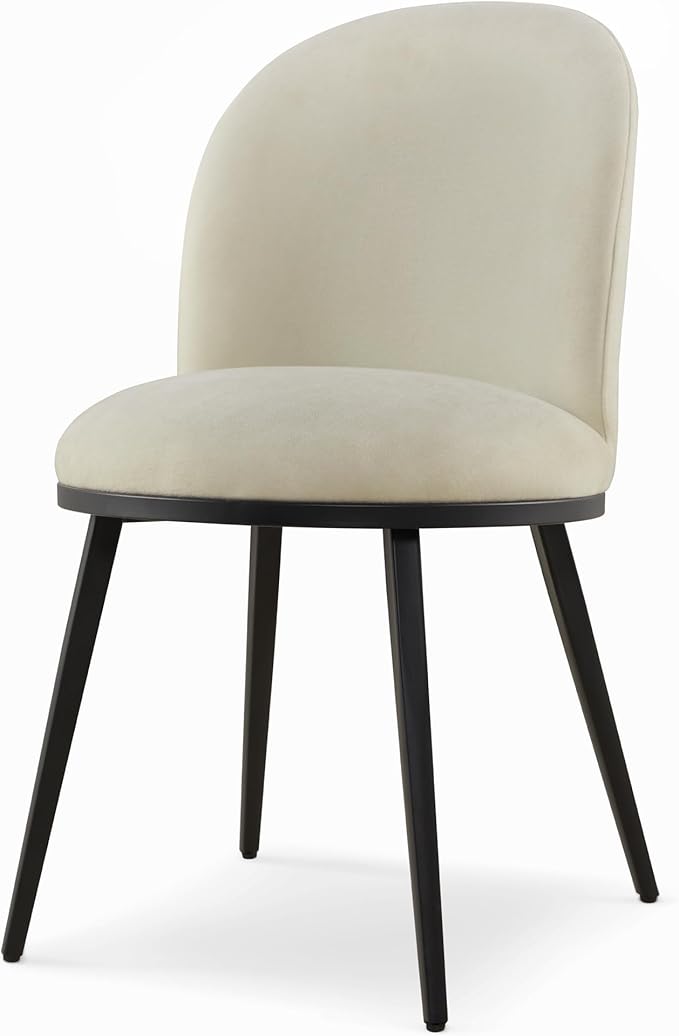 Dining Chairs Set of 2, Fabric Upholstered Dining Room Chairs with Ergonomic Backrest & Metal Legs, Modern Kitchen Side Chairs for Home, Restaurant, and Café, Coconut