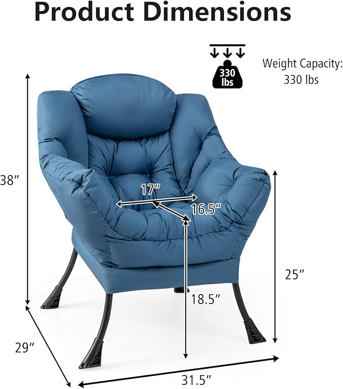GORELAX Modern Lazy Chair,Upholstered Lounge Accent Chair, Single Leisure Sofa Chair with Armrests & Side Pocket, Comfy Reading Chair for Bedroom, Living Room, Dorm Room (Navy)