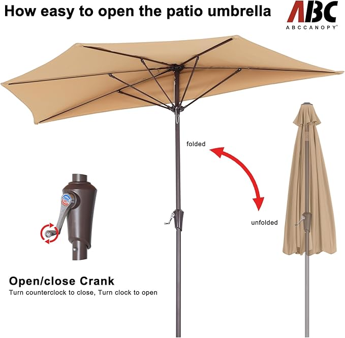ABCCANOPY Patio Umbrella 10FT - Outdoor Half Umbrellas for Patio, Backyard, Garden, Deck (Tan)