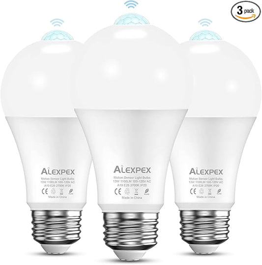 3 Pack Motion Sensor LED Bulbs, 13W 1100lm Dusk-Dawn Lights, A19 E26 2700K Indoor LED Lighting, Motion Activated for Porche, Hallway, Storage Room, Entryway, Closet-100W Equivalent Warm White