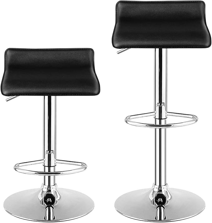 COSTWAY Bar Stools Set of 4, Modern Swivel Contemporary barstools with Adjustable Height, Footrests, Chrome Hydraulic PU Leather Backless Bar Chairs for Kitchen Island Cafe Pub, Black