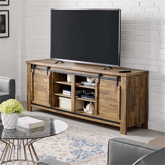 Modway Cheshire 70" TV Stand Rustic Sliding Door Dining Room Cabinet Storage Buffet Table Sideboard