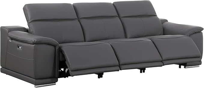 BlackJack Furniture Venice Top Grain Italian Leather Power Recline 6 Piece 5 Seater Sofa - 107" Theater Seating Modern Couch for Living Room Lounge with Adjustable Headrests & USB Port, Dark Grey