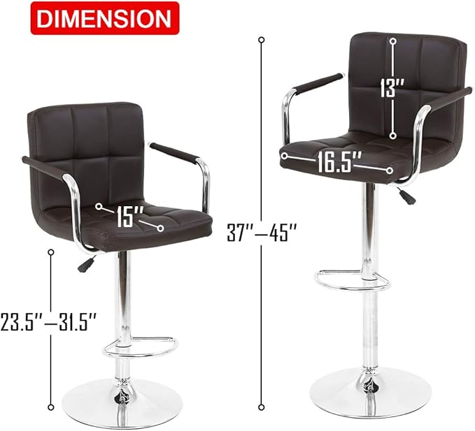 BestOffice Modern Bar Stool Set of 2 Barstools Armrest Height Adjustable Counter Stools Bar Chairs Swivel Bar Stool PU Leather Hydraulic Dining Room Chairs Home Kitchen Stools (Brown)