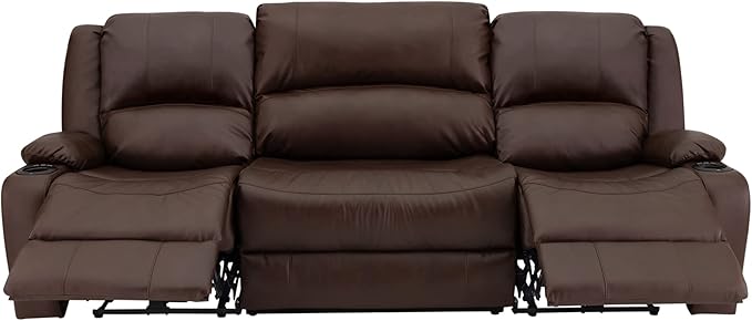 RecPro Charles 94" Powered Triple RV Wall Hugger Recliner | Drop Down Console | RV Furniture with Upgraded 2023 Fabric (Mahogany)