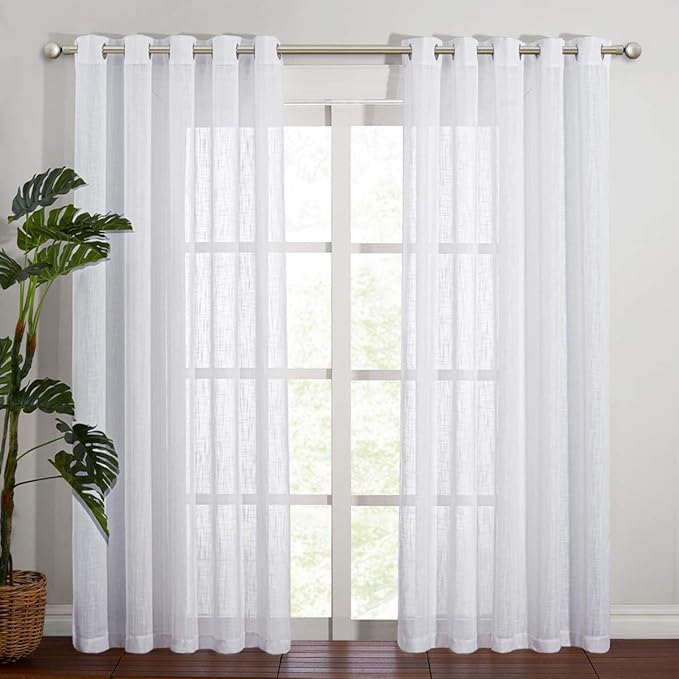 NICETOWN Living Room Window Curtains Semi Sheer Textured 84" Long, Grommet Casual Semitransparent Sheer Privacy with Light Window Treatments for Sliding Door, 140" Wide Total 2 Panels, White