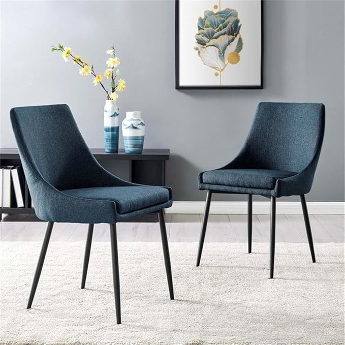 Modway Viscount Upholstered Fabric Side Dining Chairs in Black Azure - Set of 2