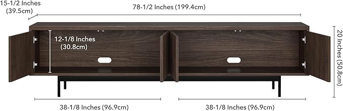 Henn&Hart Fluted TV Stand for TVs up to 85" with 2 Open-Concept Ribbed Storage Cabinets for Living Room, Family Room, or Office, Warm Brown