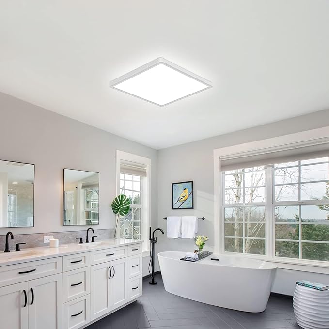 Goeco 6 Pack Ultra Slim Flush Mount Ceiling Light Fixture, 12 Inch 24W Surface Mount LED Panel Light for Bedroom, Kitchen, Bathroom- 0.98Inch Thickness Square