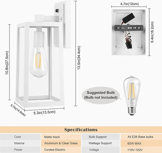 Dusk to Dawn Outdoor Lighting Fixtures Wall Mount, Sensor Exterior Wall Lights for House, Anti Rust Porch Light, White Sconce Lamp, Waterproof Wall Lantern for Doorway, Garage, 2-Pack