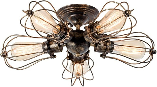 Vintage Ceiling Light Industrial Semi-Flush Mount Ceiling Light Metal Fixtures Painted Finish (with 5 Light) (Bronze)
