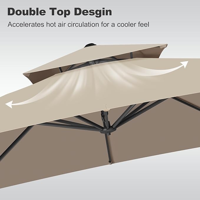 FLAME&SHADE 10 X 10 FT Cantilever Patio Umbrella - Large Offset Umbrella Outdoor Patio with 360-Degree Rotation and 3-Year Fade Resistance Fabric for Deck Pool Backyard Garden (Taupe)