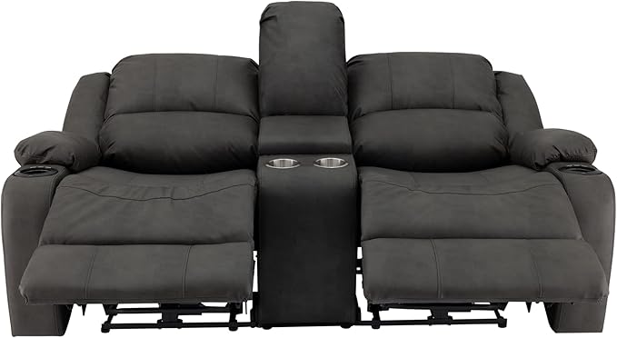 RecPro Charles 70" Powered Double RV Wall Hugger Recliner Sofa | Loveseat | RV Furniture with Upgraded 2023 Fabric (Gunmetal)