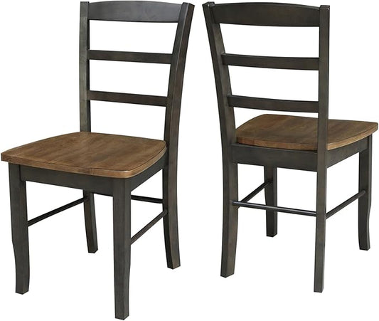 IC INTERNATIONAL CONCEPTS Set of 2 Solid Wood Madrid Ladderback Chairs in Hickory/Washed Coal