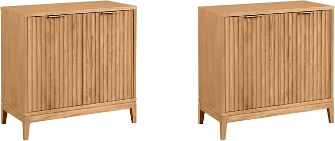 Nathan James Jasper Wood Modern Sideboard Accent Storage Cabinet TV Stand with Fluted Doors, for Kitchen or Living Room, Warm Pine, Set of 2