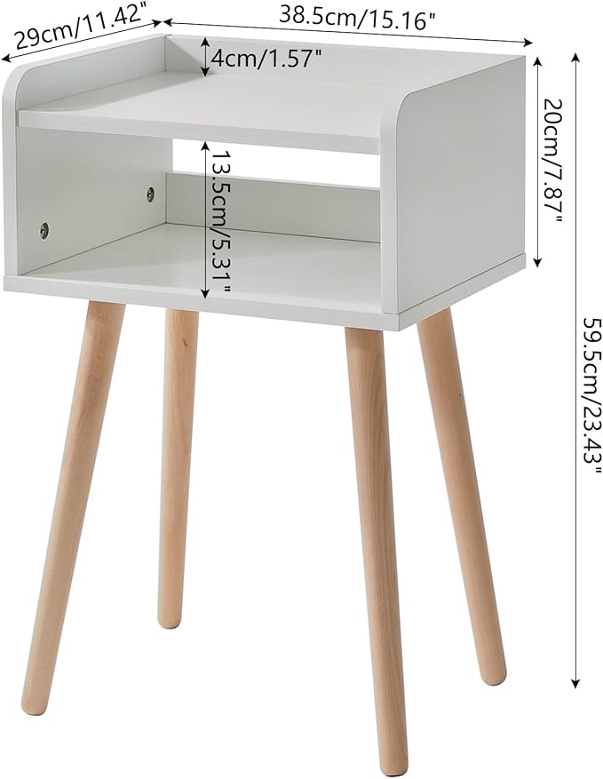 IBUYKE Nightstand, Mid-Century Modern Bedside Table with Solid Wood Legs, Minimalist and Practical End Side Table with Open Storage Shelf, Easy Assembly, White UWNS003W