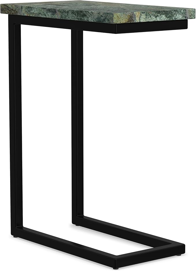 SIMPLIHOME Skyler Metal Table - 18 inch Wide Solid Iron C-Side Table with Genuine Green Marble Top in Black, Industrial Accent End Table for Living Room, Bedroom or Home Office with Slide-Under Design