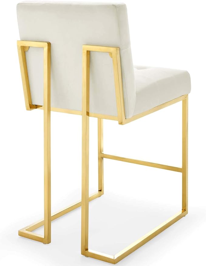 Modway EEI-3853- Privy Gold Stainless Steel Performance Velvet Counter Stool, Ivory