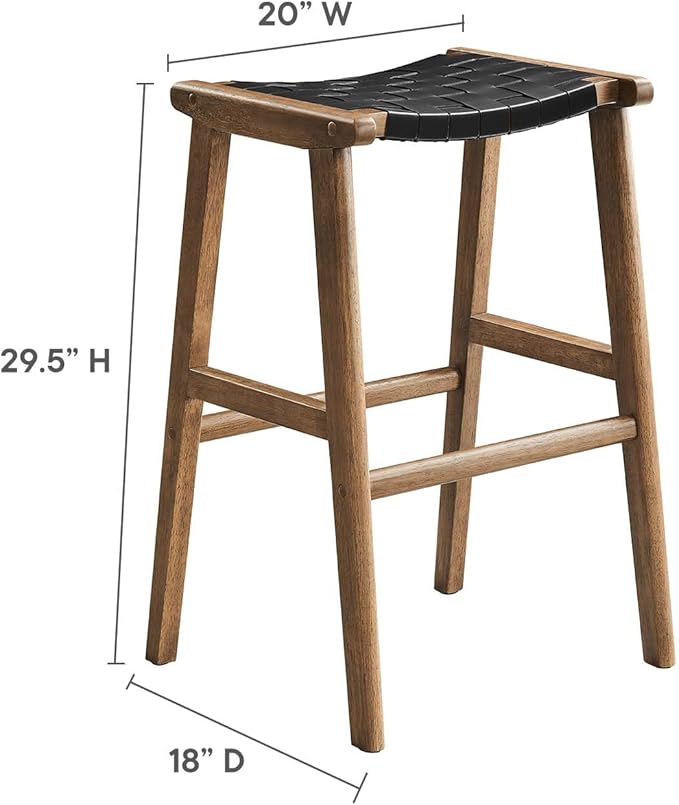 Modway Saoirse Faux Leather Wood Bar Stool - Set of 2 in Walnut Black