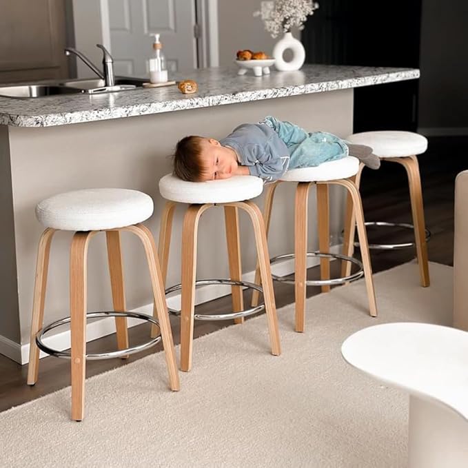 Swivel Bar Stools Set of 2 for Island Kitchen, Modern 26" Backless Counter Height Bar Stools, 360 Swivel Saddle Seat, White