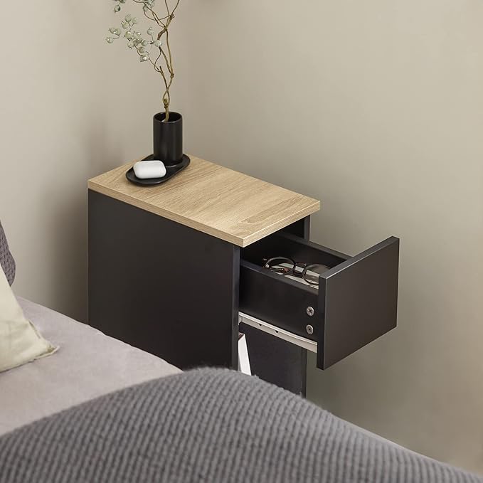 SoBuy Narrow NightStand – Slim Bedside Table with Drawer & Shelf, Small Black End Table for Bedroom, Couch, Entryway, Compact Skinny Night Stand for Small Spaces, FBT111-SCH