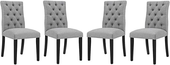 Modway Duchess Modern Tufted Button Upholstered Fabric Parsons Four Dining Chairs in Light Gray