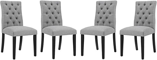 Modway Duchess Modern Tufted Button Upholstered Fabric Parsons Four Dining Chairs in Light Gray