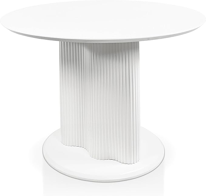 Homes: Inside + Out Elara Modern 39-inch Round Dining Table with Fluted Pedestal Base, Seats up to 4, for Home Kitchen, Living Room, Glossy White