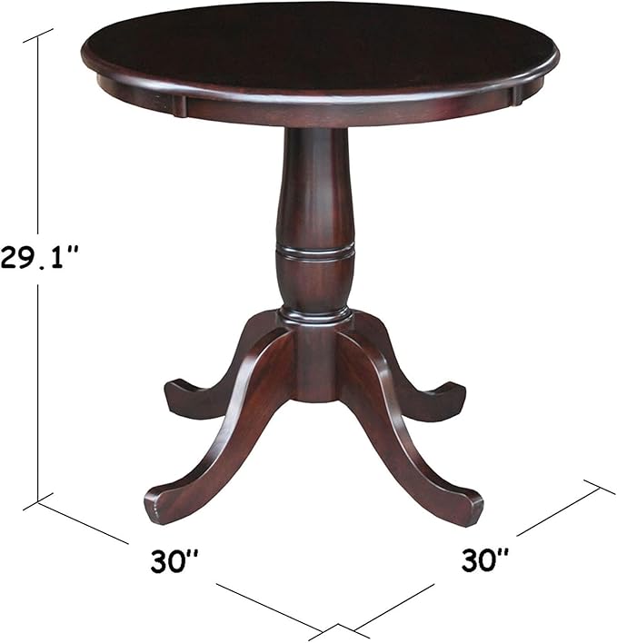 International Concepts 30" Round Wood Dining Table in Rich Brown Black