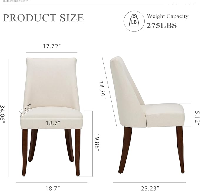COLAMY Upholstered Dining Chairs Set of 2, Mid Century Modern Kitchen Chairs with Back, Farmhouse Fabric Side Dining Room Chairs with Wood Legs for Dining Room Restaurant, Beige