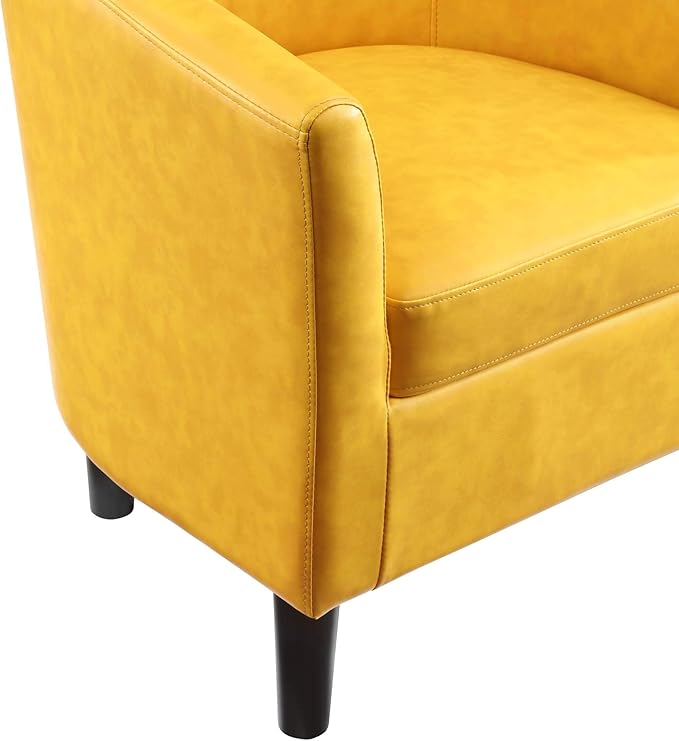 Convenience Concepts Take a Seat Churchill Accent Chair with Ottoman, Marigold Stamped Faux Leather