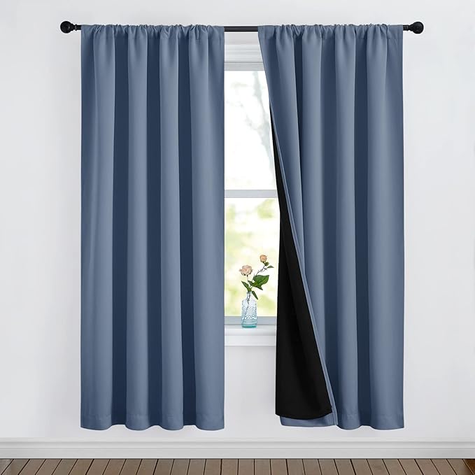 NICETOWN Full Shade Curtain Panels 72 inches Long, Pair of Energy Smart & Noise Blocking Out Blackout Drapes for Guest Room Window, Thermal Insulated Lined Window Dressing (Stone Blue, 52 inch)