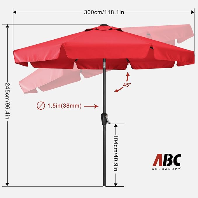 ABCCANOPY 10ft Scalloped Patio Umbrella, Outdoor Table Umbrella with Tilt and Crank, Fiberglass Ribs Deck Umbrella for Patio, Pool, Garden, Picnic (Bright Red)