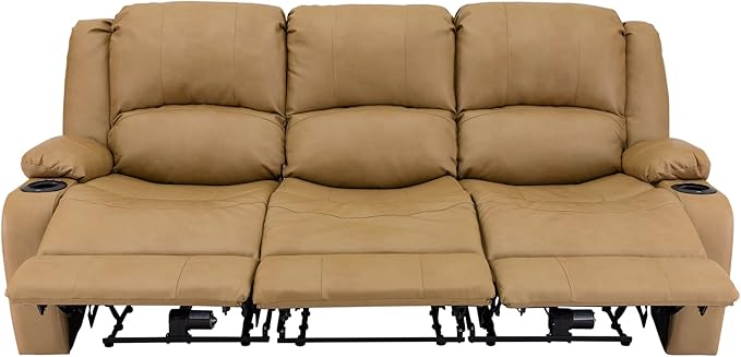 RecPro RV Recliner Charles 80" Powered Triple Wall Hugger | Drop Down Console | RV Furniture with Upgraded 2023 Fabric (Toffee)