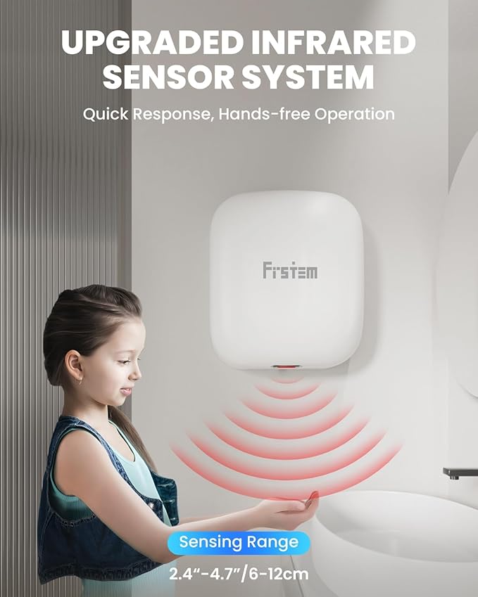 1800W Commercial Hand Dryers, Automatic High Speed Hand Dryer Machine with Auto-Infrared Sensor&Smart Temp Control, Compact Hand Dryer for Home, Bathrooms, Restaurants, Hotels, White