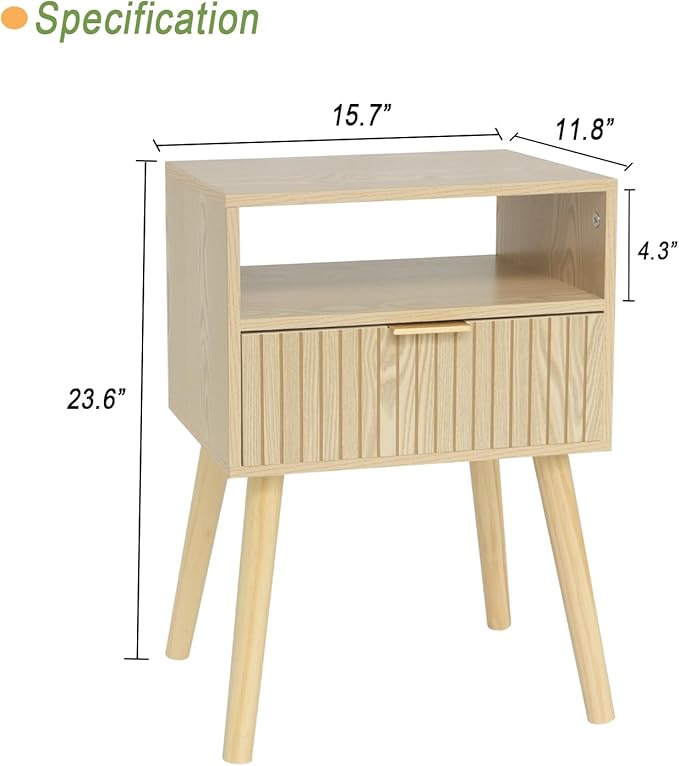MaxSmeo Small Nightstand Wood Bedside Table with Drawer, Modern End Table for Bedroom and Small Spaces, Solid Wood Legs, Easy Assembly, Natural