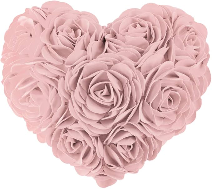 JWH Heart Flower Throw Pillow Covers Decorative Floral Shaped Accent Cushion Soft Pillowcase for Sofa Couch Living Room Bed Chair 14x16 Inches Bright Pink