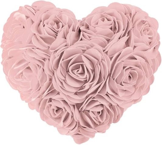 JWH Heart Flower Throw Pillow Covers Decorative Floral Shaped Accent Cushion Soft Pillowcase for Sofa Couch Living Room Bed Chair 14x16 Inches Bright Pink