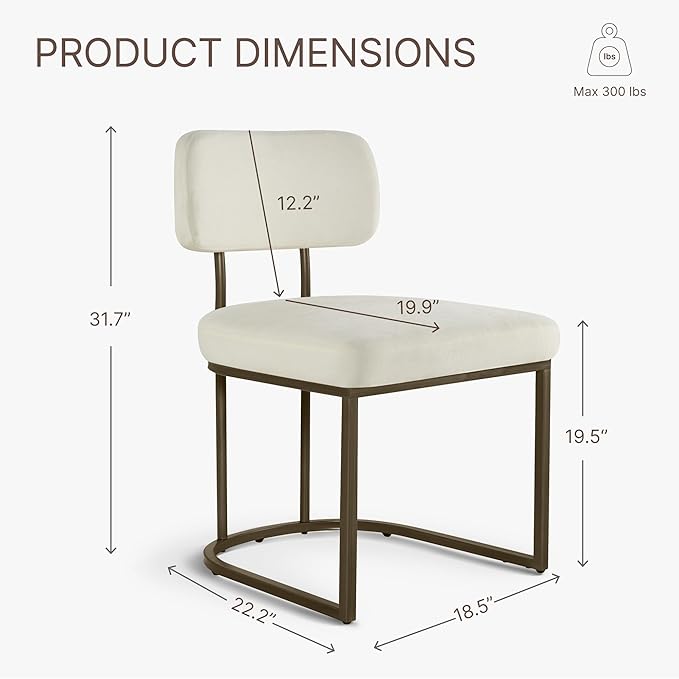 Dining Chairs Set of 2, Upholstered Modern Kitchen Chairs with Ergonomic Backrest, Fabric Cushion & Wire Drawing Curve Metal Legs for Living Room, Restaurant, and Café, Ivory