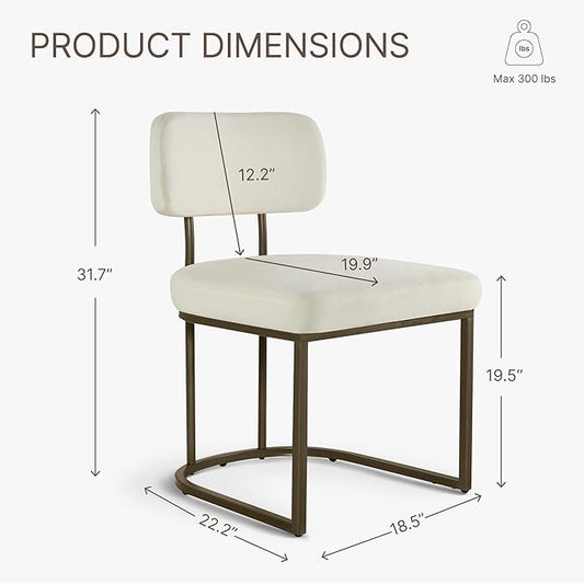 Dining Chairs Set of 2, Upholstered Modern Kitchen Chairs with Ergonomic Backrest, Fabric Cushion & Wire Drawing Curve Metal Legs for Living Room, Restaurant, and Café, Ivory